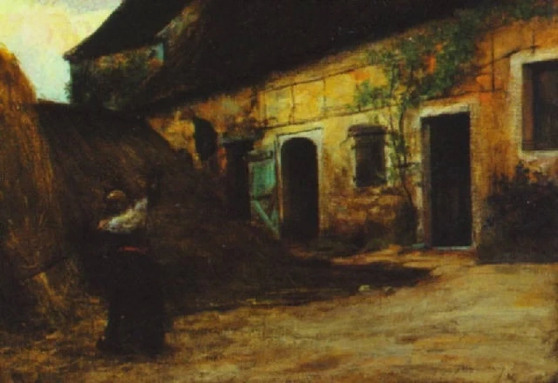 Raccolta del fieno nel cortile della stalla